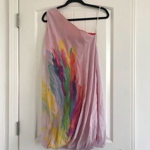 Silk Rainbow Graffiti One Shoulder Mini Dress XS/S